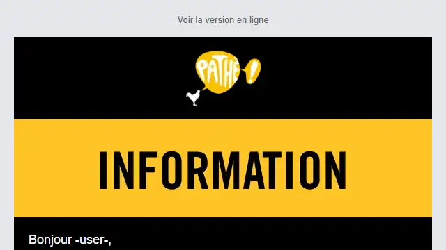 Newsletter de Pathé-Gaumont : Information sur la gestion de vos données