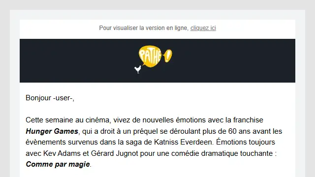 Newsletter de Pathé-Gaumont : Votre semaine du 15 novembre au cinéma